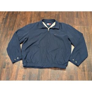 Tommy Hilfiger Jacket Mens Large Navy Harrington Bomber Zip Lined Logo Classic